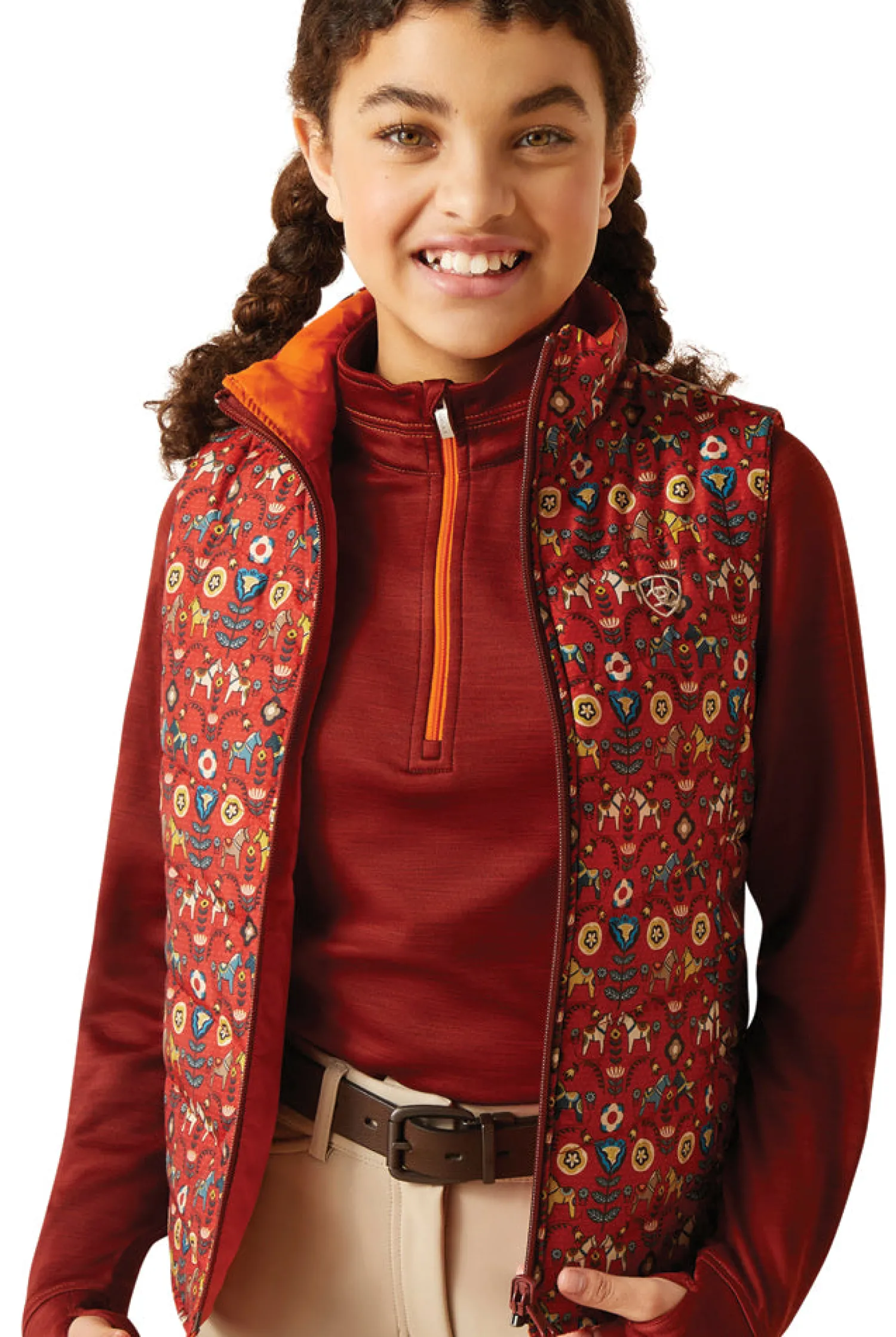 ARIAT-APPAREL Ariat® Kids’ Bella Reversible Insulated Vest Dala Horse/Arctic New