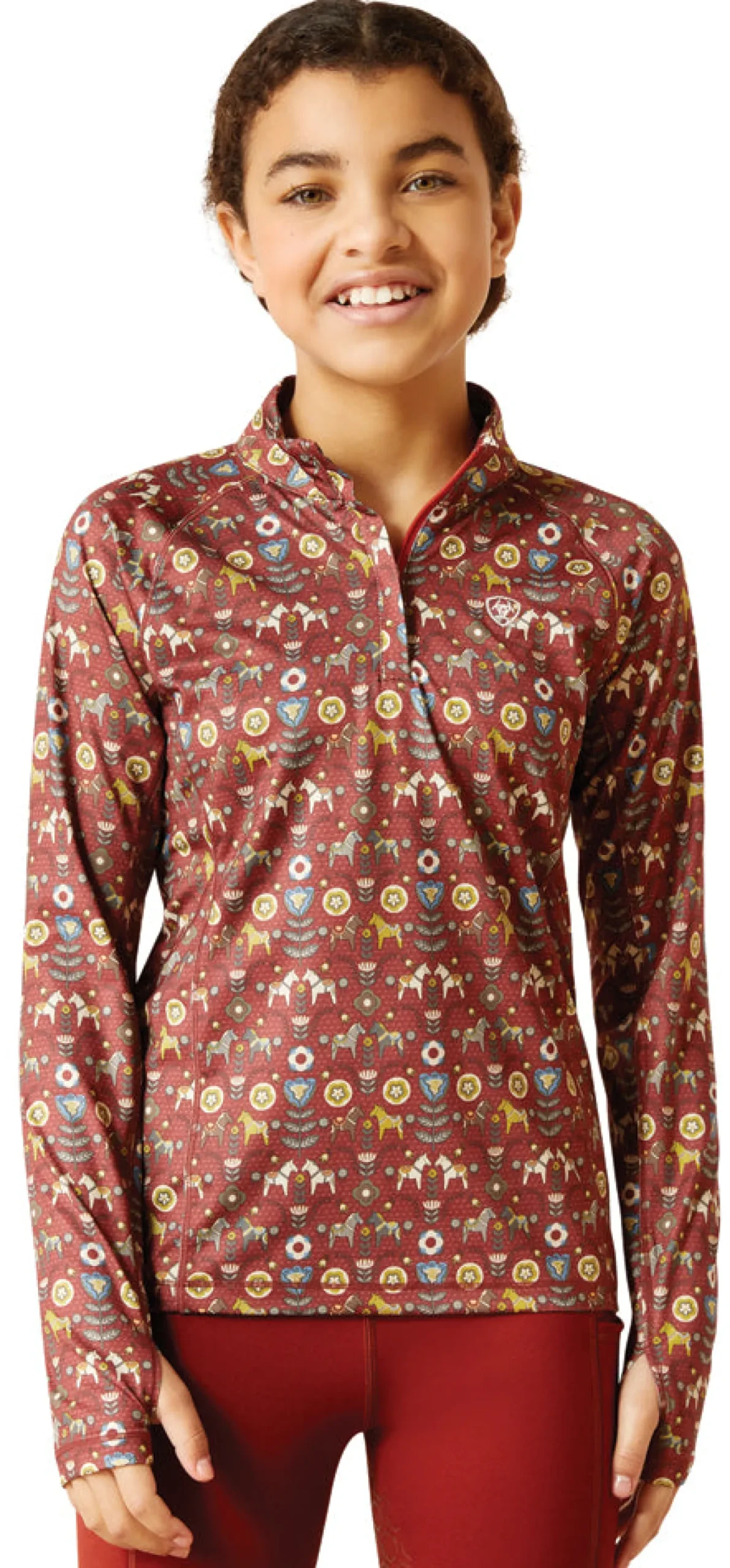 ARIAT-APPAREL Ariat® Kids’ Lowell Quarter-Zip Print Base Layer 2.0 Red Ochre Dala Horse Sale