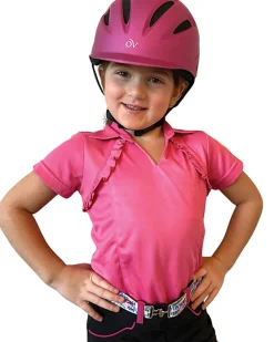 BELLE AND BOW EQSTRN Belle & Bow Children’s Ruffle Short Sleeve Polo Shirt Pink Clearance