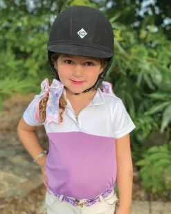 BELLE AND BOW EQSTRN Belle & Bow Equestrian Children’s Short Sleeve Show Shirt Purple Color Block New