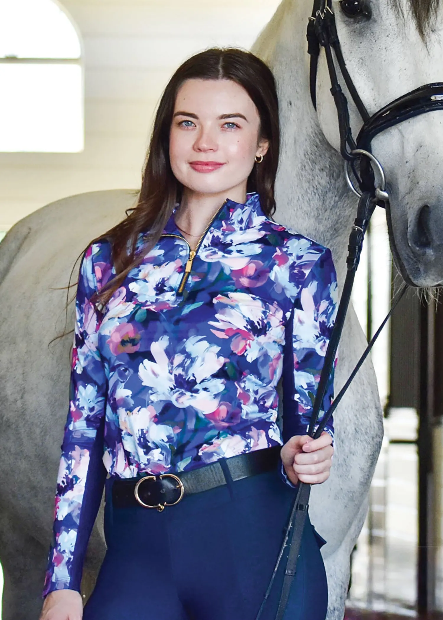 DANCING EQUESTRIAN Ladies’ Long-Sleeve Sunshirt Watercolor Peonies New