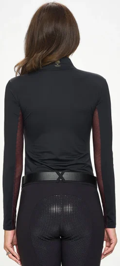 DANCING EQUESTRIAN Ladies’ Signature Mesh Long Sleeve Shirt Black/Merlot Discount