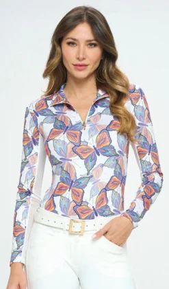 DANCING EQUESTRIAN Spring Butterfly Long Sleeve Shirt White Best