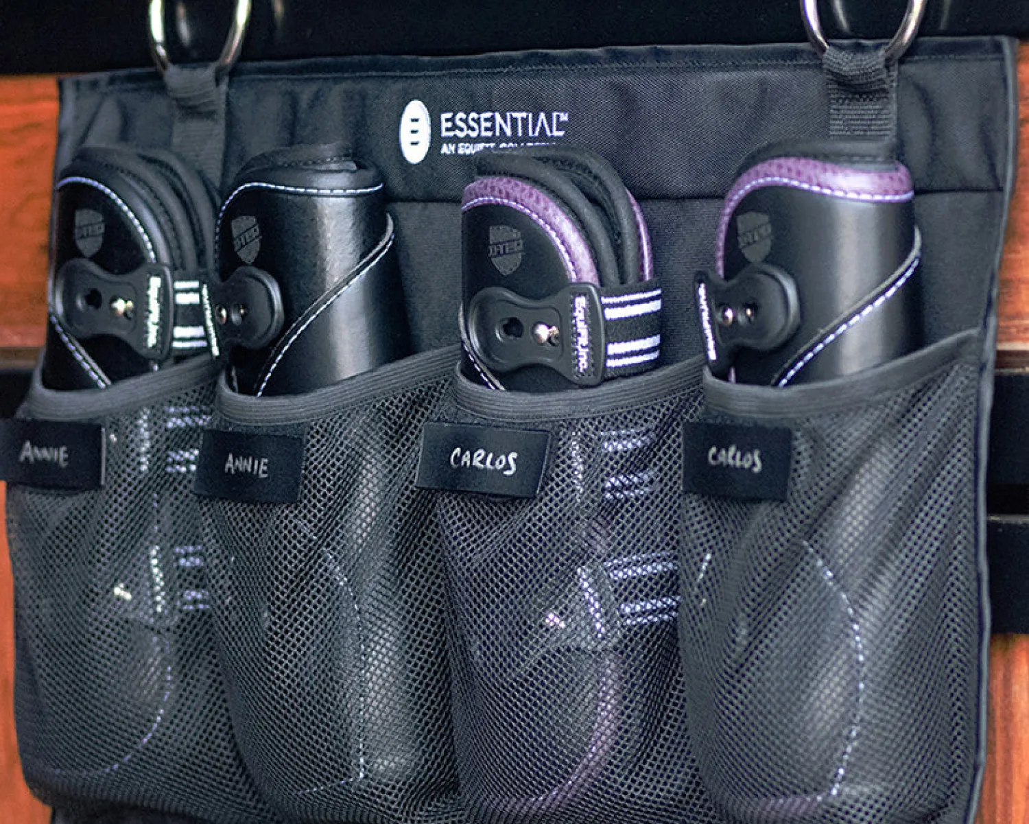 EQUIFIT ® Essential Hanging 24-Pocket Horse Boot Organizer with ID Patches Black Sale