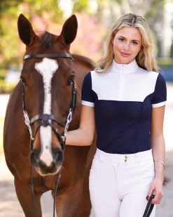 EQUISITE Genevieve Short-Sleeve Show Shirt Midnight Blue Hot