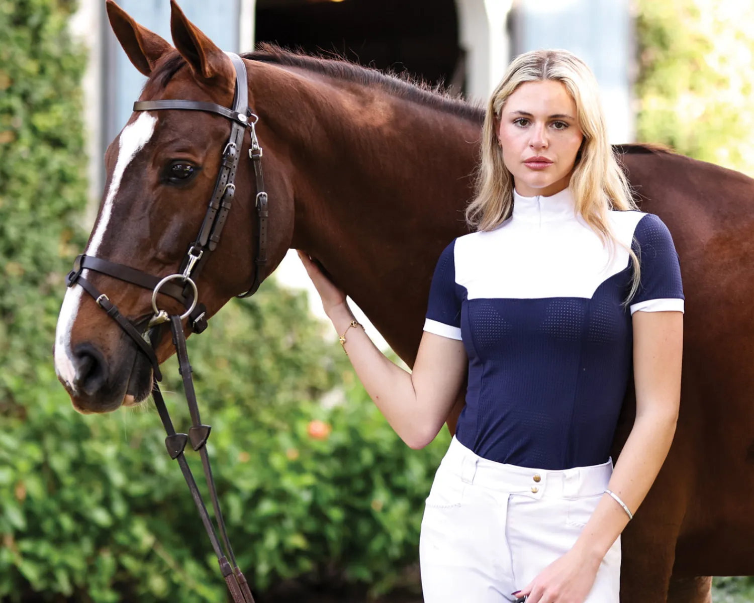 EQUISITE Genevieve Short-Sleeve Show Shirt Midnight Blue Hot