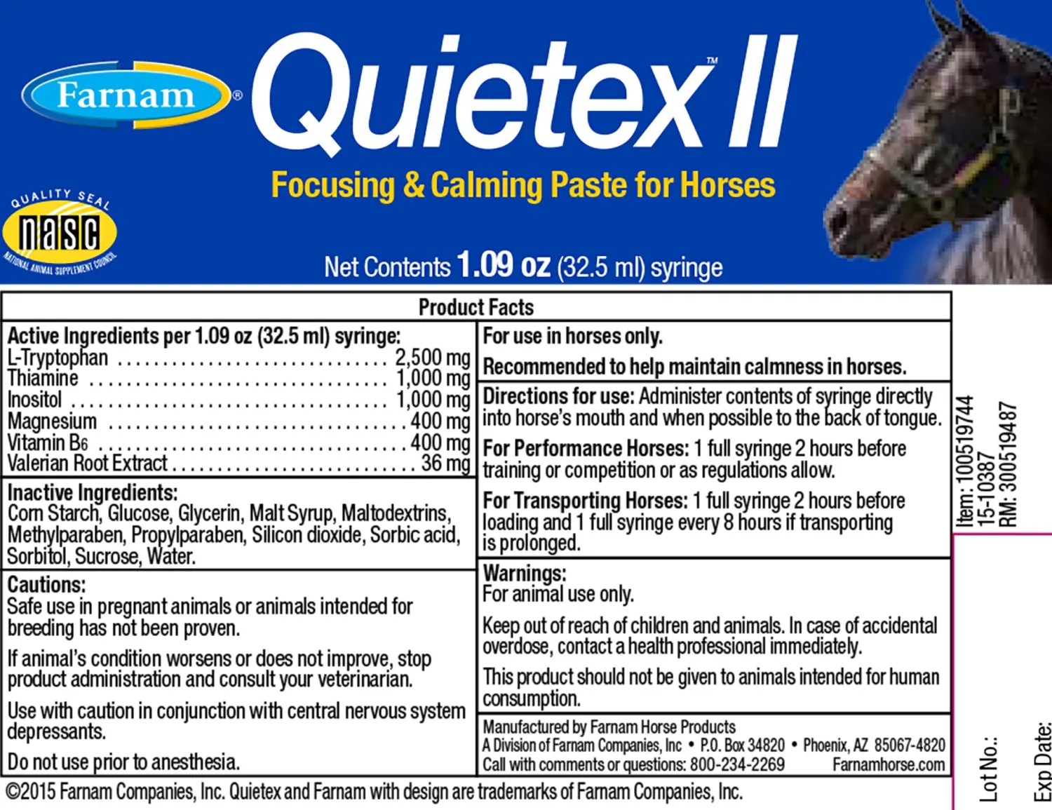ANIMAL HEALTH INT Farnam® Quietex II™ Focusing & Calming Paste