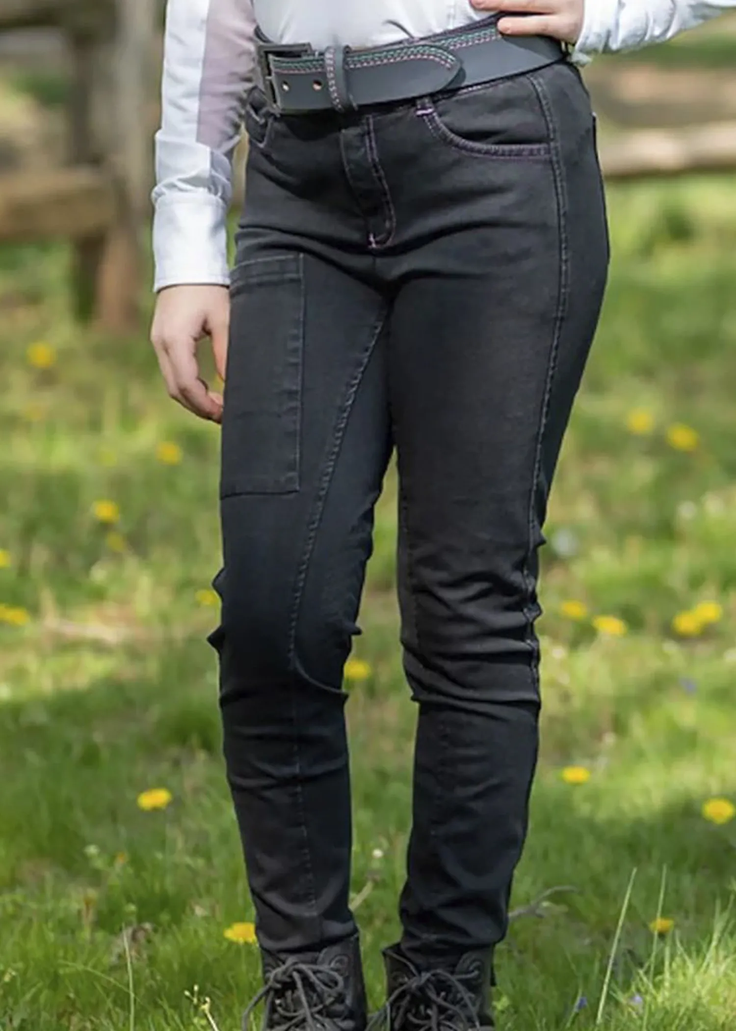 FITS RIDING FITS® Girls’ Denim Tread Knee-Patch Breech Onyx Clearance