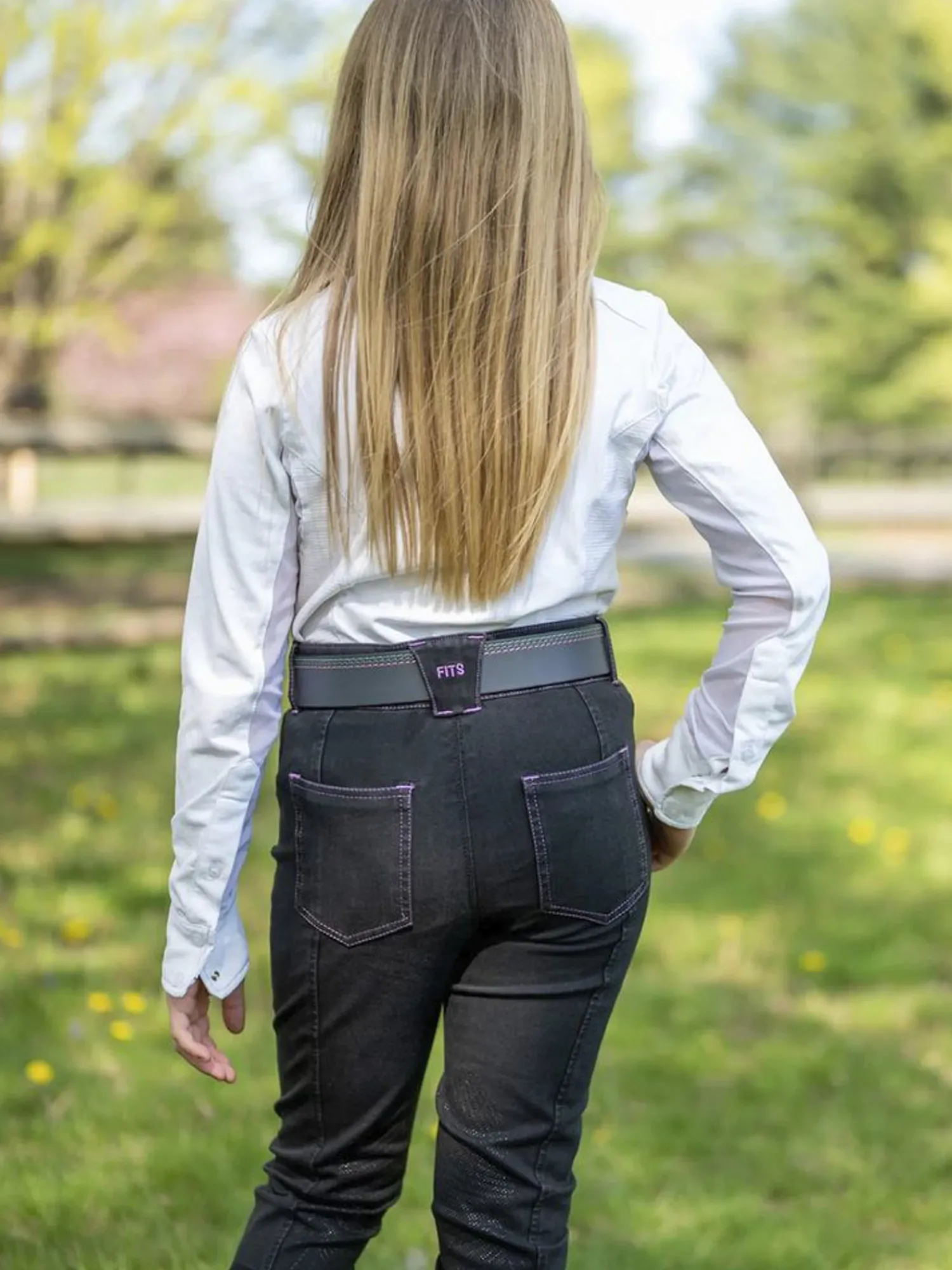 FITS RIDING FITS® Girls’ Denim Tread Knee-Patch Breech Onyx Clearance