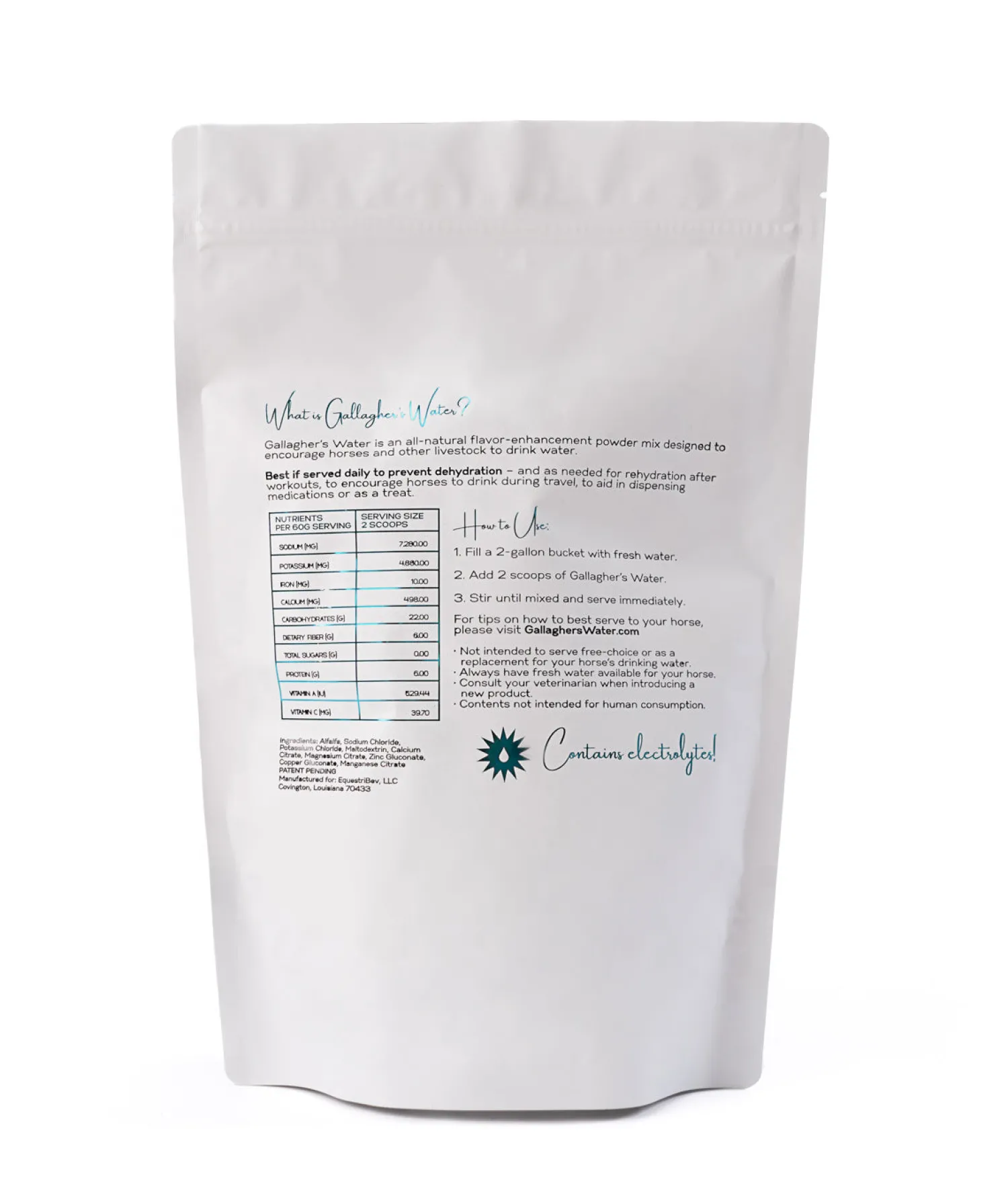 EQUESTRIBEV Gallagher’s Water™ All-Natural Equine Hydration Beverage NO SUGAR ADDED Discount