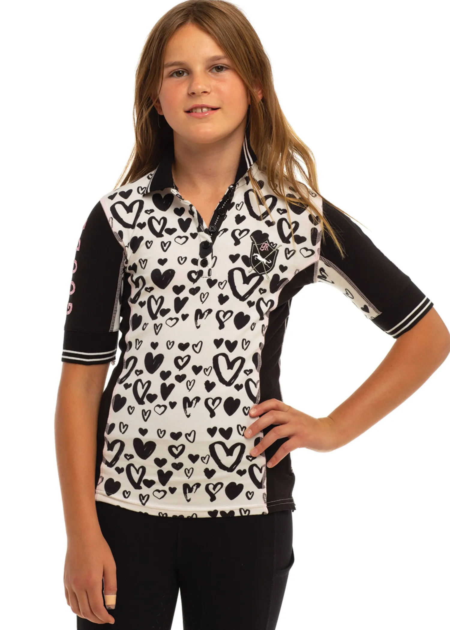 GOODE RIDER ™ Girls’ Elite Polo Shirt Black Hearts Outlet