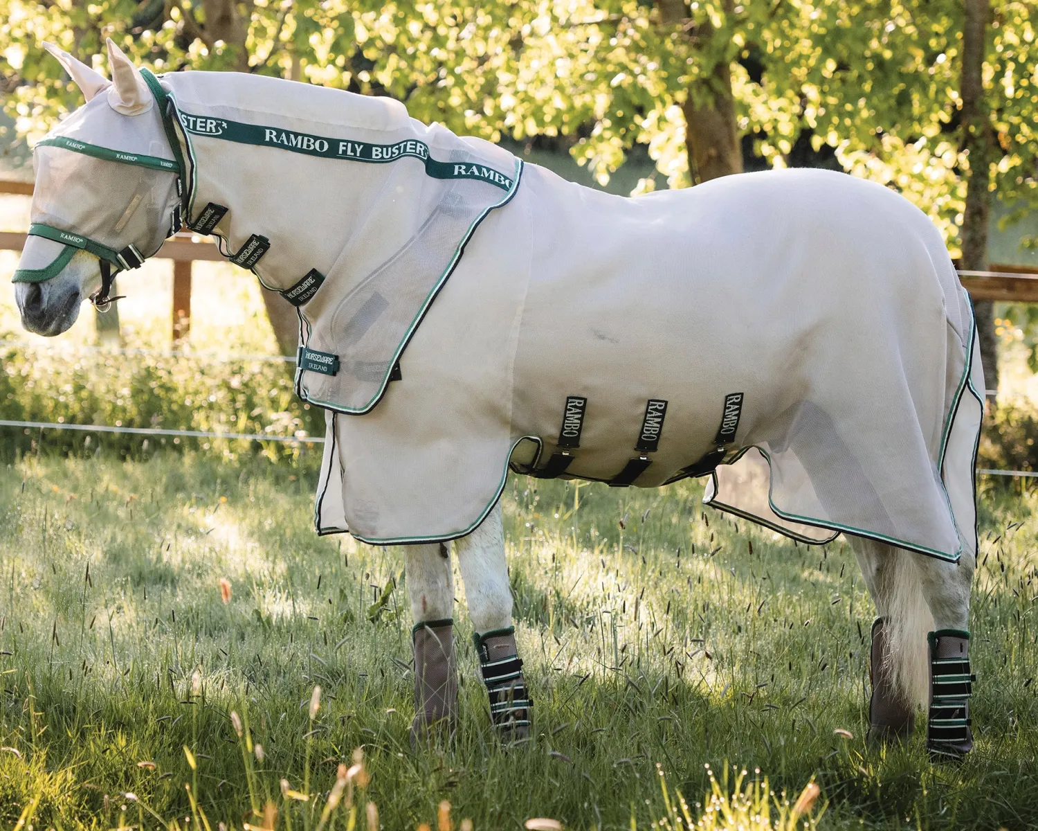 HORSEWARE ® Ireland Rambo® Fly Buster™ Fly Sheet with No-Fly Zone™ Oatmeal/Sage Outlet