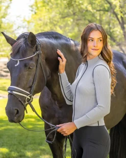 KASTEL DENMARK Ladies’ Mock Neck Knit Sweater Dove/Black Piping Discount