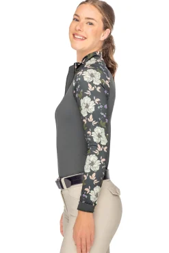 KASTEL DENMARK Ladies’ Sondra Quarter-Zip Long-Sleeve Raglan Shirt Slate Garden Rose