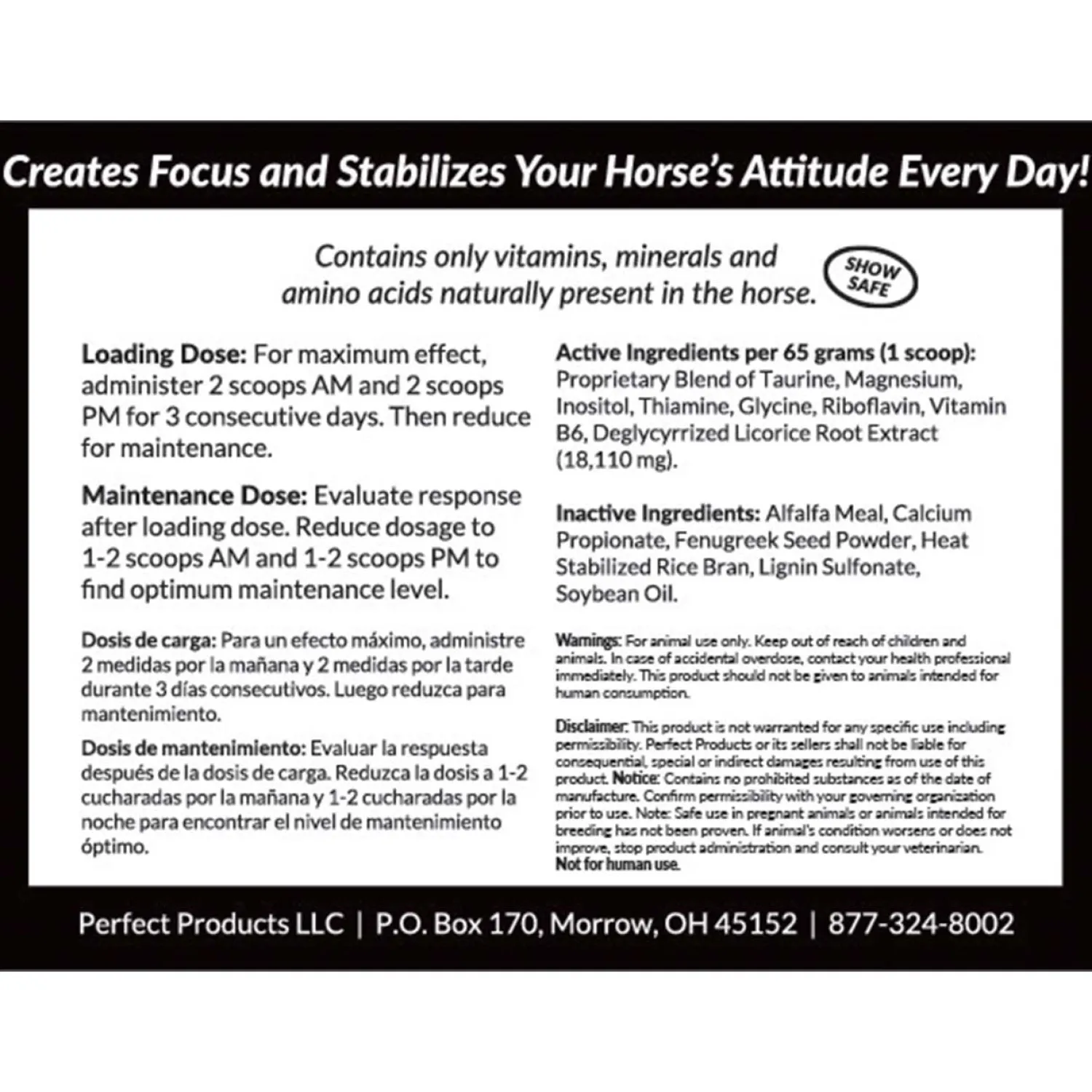 PERFECT PRODUCTS Perfect Prep EQ™ Training Day+ Calming Pellets, 10 Pounds New