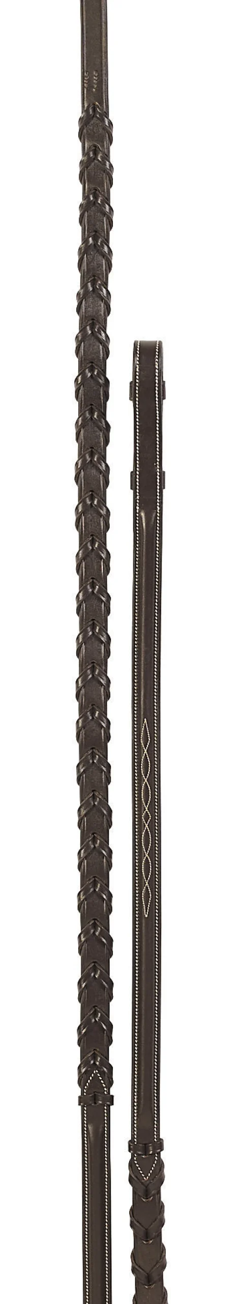 SCHOCKEMOEHLE N.A. Schockemöhle Hunter Fancy-Stitched Laced Reins Espresso/Silver Clearance