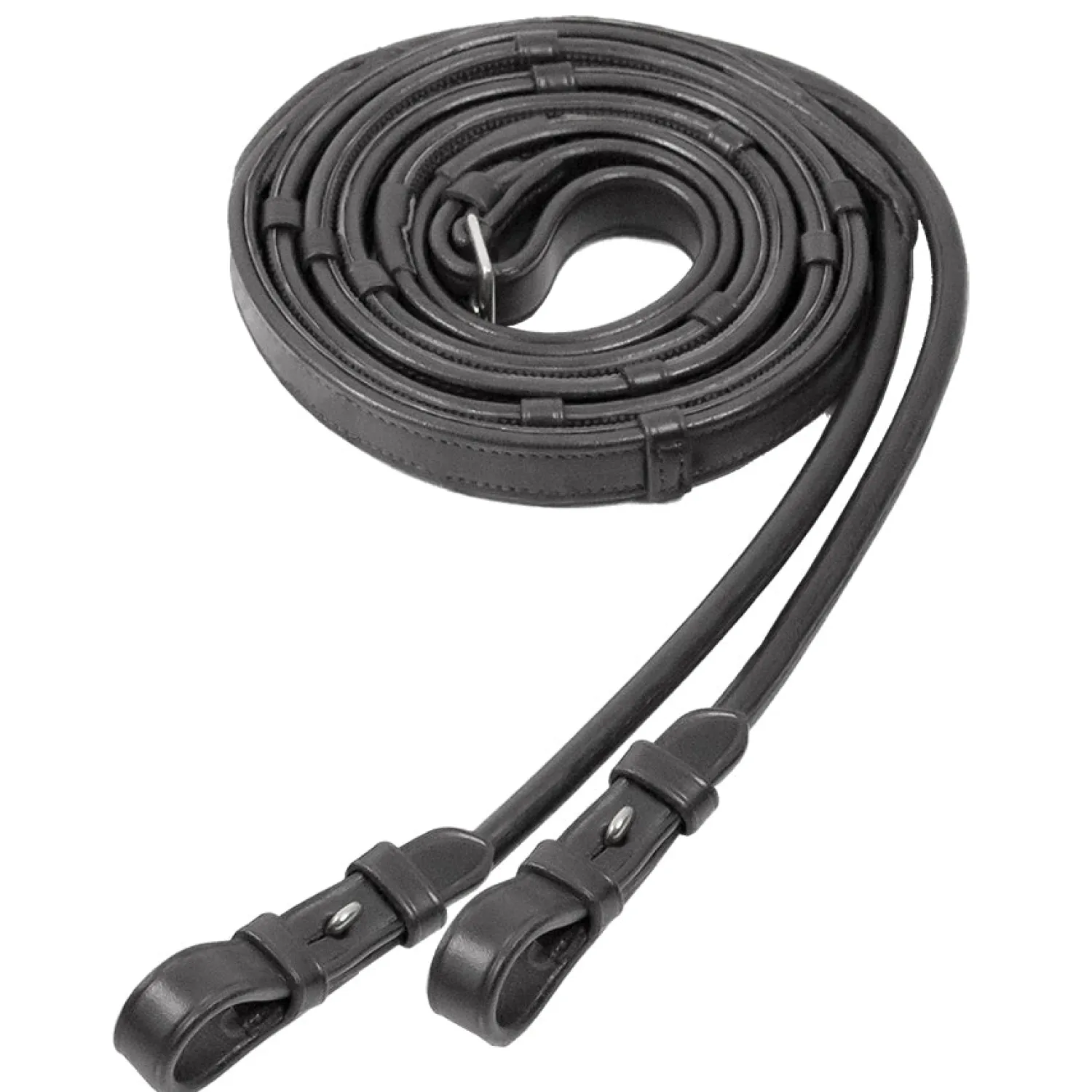 SCHOCKEMOEHLE N.A. Schockemöhle Rolled Leather Rubber-Lined Reins with Stops Black/Silver New