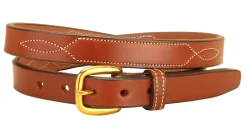 TORY LEATHER 3/4" Belt with Stitched Patterns & Brass Buckle Best