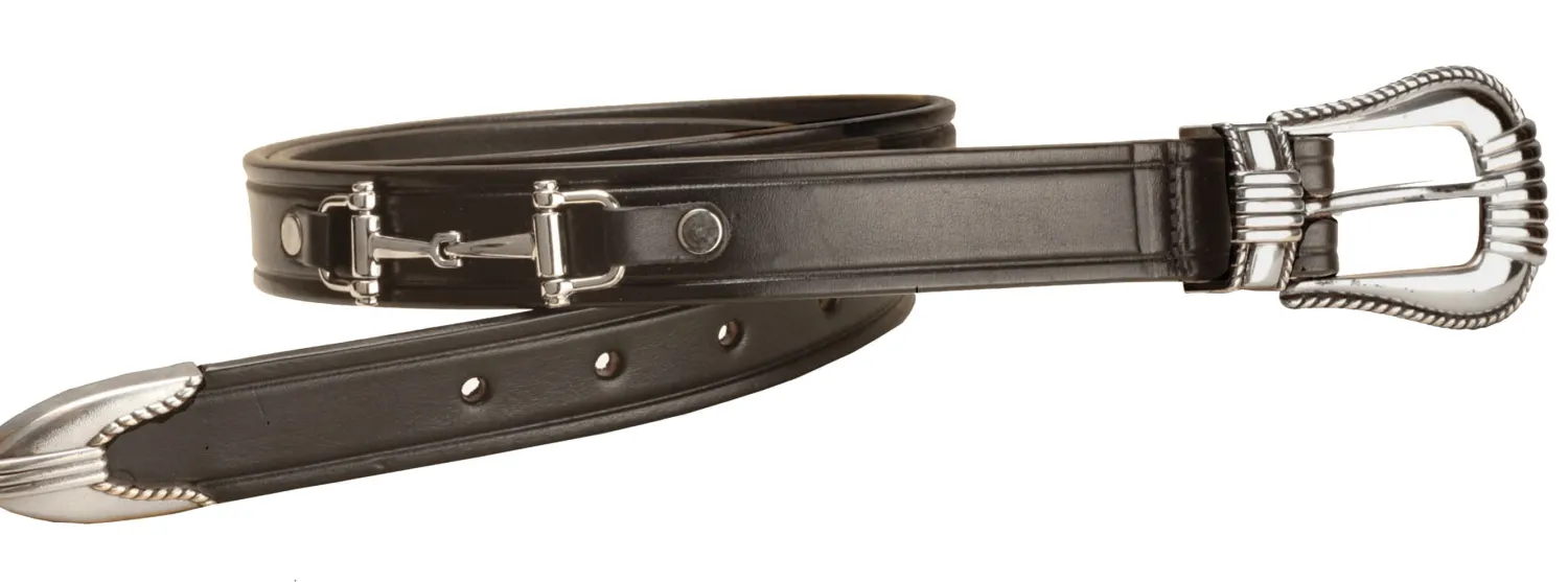 TORY LEATHER Belt with Bits and Silver-Colored Three-Piece Buckle Set Black New