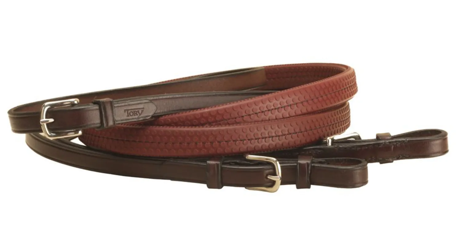 TORY LEATHER Company Rubber Grip Leather Reins with Buckle Ends Clearance