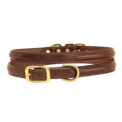 TORY LEATHER Round-Raised Dog Collar with Nameplate Space Havana Outlet