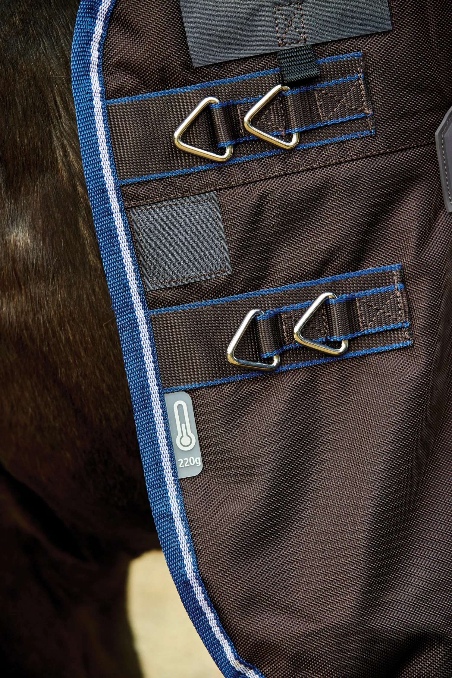 WEATHERBEETA ® ComFiTec™ Ultra Cozi II Detach-A-Neck Medium-Weight Turnout Blanket Charcoal/Blue/White Sale