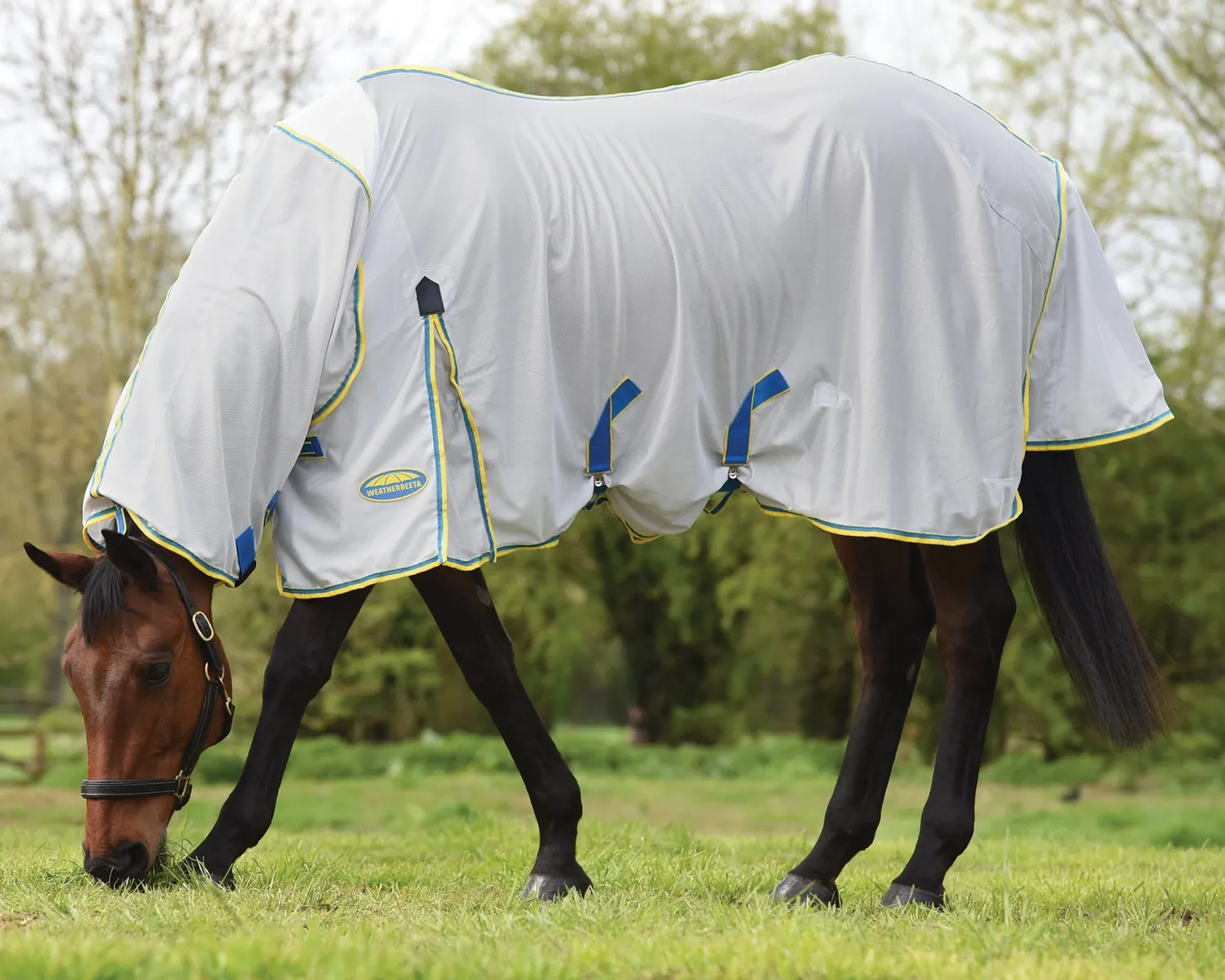 WEATHERBEETA ® ComFiTec™ Zephyr Plus Mesh Combo Neck Fly Sheet Silver/Blue/Lemon Outlet